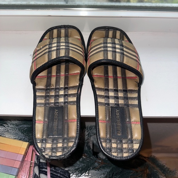Burberry Checked Open-Toe Slides - Picture 1 of 2
